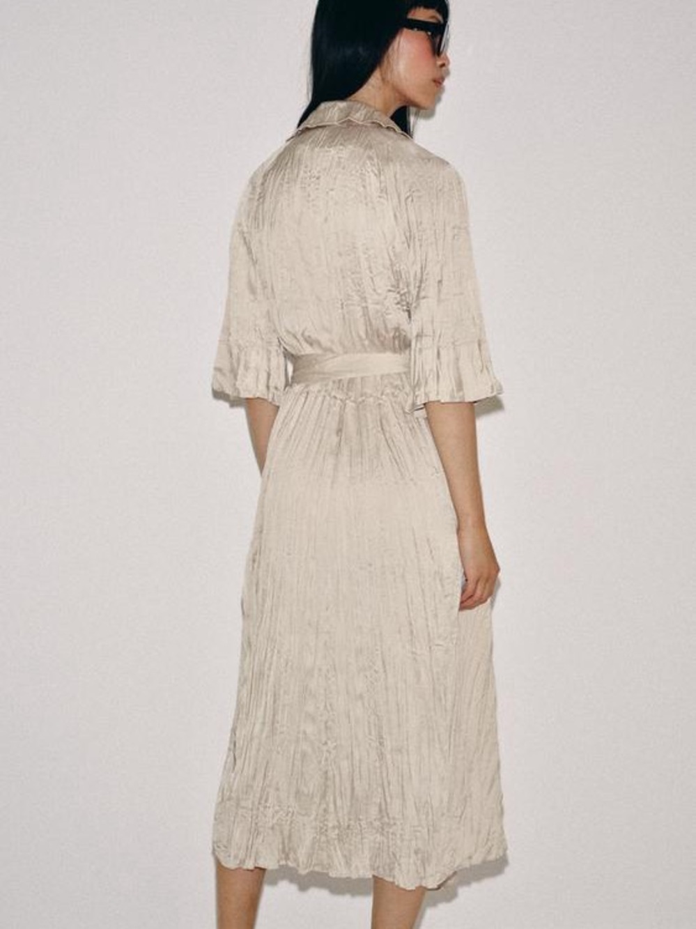 NWT the Zara ZW Collection Pleated Belted Dress in soft gold Woman’s Size Medium - Picture 15 of 16